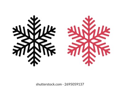 Two striking snowflakes, black and red, symbolizing winter's beauty and chill
