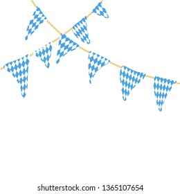 Two string with oktoberfest flags isolated on white background. Germany, Bavaria, Munich.