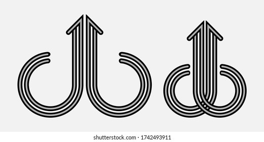 Two striped arrows curved around