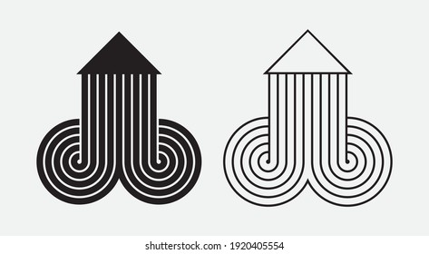 Two striped arrows pointing up