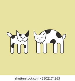 Two striped cats. Domestic animal cute cat isolated on light background. Flat cartoon vector illustration
