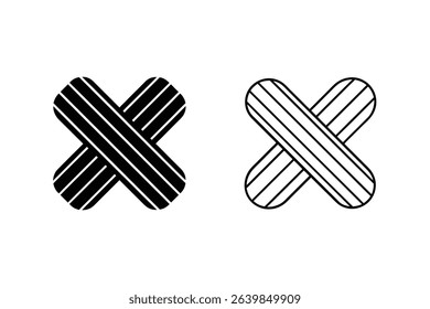 Two striped cross shapes in black and white abstract design for visual communication