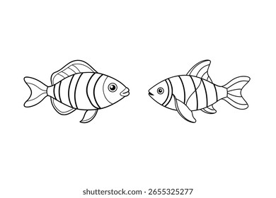 Dois peixes listrados de frente para o outro aquático marinho