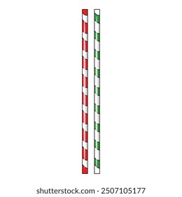 Two striped paper straws are standing side by side, perfect for your christmas beverages