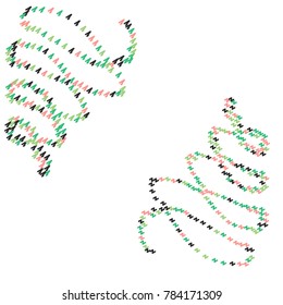 Two Stripes of Pink, Dark Blue and Green Confetti on White Background