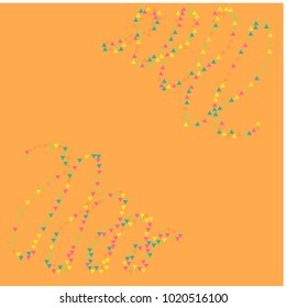 Two Stripes of Yellow, Blue, Orange, Green and Pink Confetti in the Form of Triangles on Orange Background