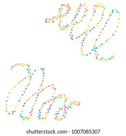Two Stripes of Yellow, Green, Blue and Orange  Confetti in the Form of Triangles on White Background