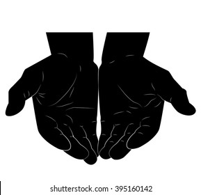 Two strong black empty male hands together. Man fistful. Sketch male hands. Black color.