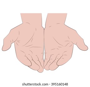 Two strong black empty male hands together. Man fistful. Sketch male hands. Black color.