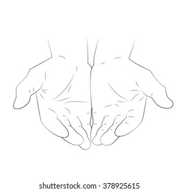 Two strong empty male hands together. Man fistful. Sketch male hands. Empty man handful.
