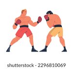 Two strong professional boxers in shorts and gloves fighting on ring cartoon vector illustration