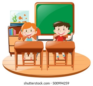 Two students in classroom illustration