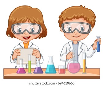 Two Students Do Science Experiment Illustration