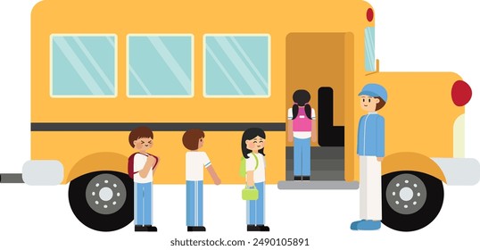 Two students, a girl and a boy, are excitedly getting ready to board the school bus, full of enthusiasm for their daily adventure in the world of education.