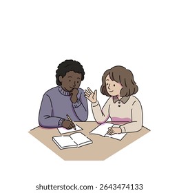 two students are preparing their assignment