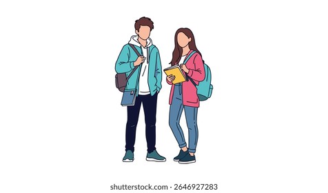 Two Students Standing Together Holding Books Ready For Their Next Class