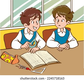 two students studying cartoon vector