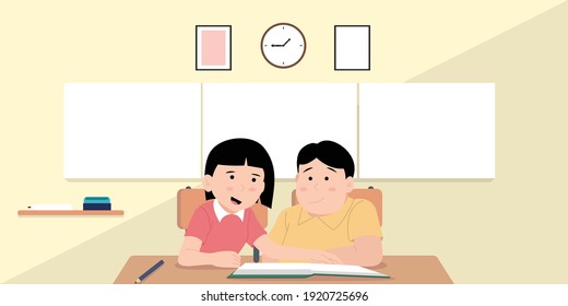dos estudiantes están estudiando en el aula