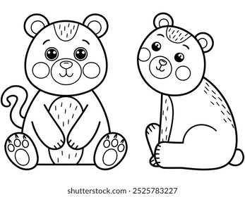 Two stuffed animals are drawn on a white background
