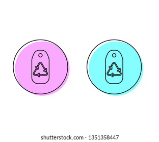 Two style illustration, pink and cyan The waste processing icon on tag. Bio symbol.