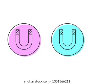 Two style illustration, pink and cyan Magnet icon. Horseshoe magnet, magnetism, magnetize, attraction.