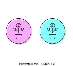Two style illustration, pink and cyan Dollar plant vector icon sign symbol. Money tree