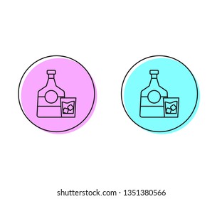 Two style illustration, pink and cyan Alcohol bottle with glass with ice