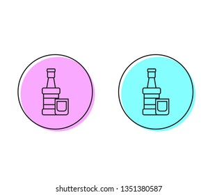 Two style illustration, pink and cyan Whiskey bottle with glass. Alcohol concept