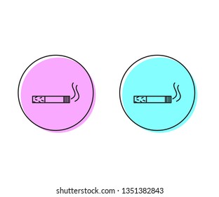 Two style illustration, pink and cyan Smoking cigarette icon. Unhealthy, nicotine, smell, tobacco