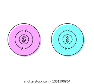 Two style illustration, pink and cyan Receiving Money Icon. Exchange dollar