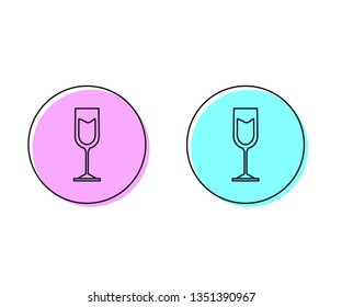 Two style illustration, pink and cyan Glass of wine icon. Alcohol concept