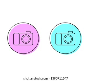 Two style illustration, pink and cyan Photo camera icon. Symbol for your web site design