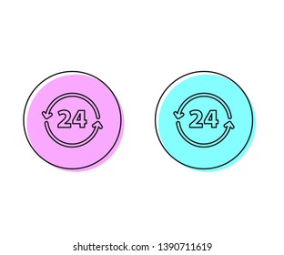Two style illustration, pink and cyan Twenty four hour icon. Time symbol