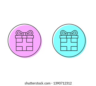 Two style illustration, pink and cyan Gift box with ribbon line icon