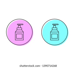 Two style illustration, pink and cyan Liquid cream soap line icon. Cosmetic symbol