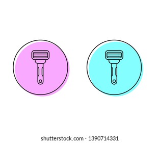 Two style illustration, pink and cyan Razor icon. Shaving vector icon