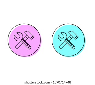 Two style illustration, pink and cyan Wrench and hammer. Tools icon
