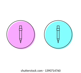 Two style illustration, pink and cyan Filled pencil super icon. Pencil symbol.