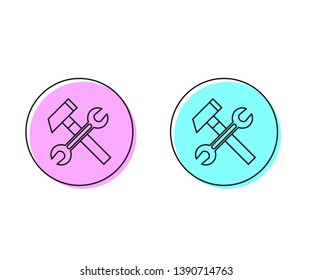 Two style illustration, pink and cyan Wrench and hammer. Tools icon