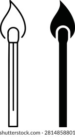 Two styles of burning matchstick icons in black and white vector graphic design elements