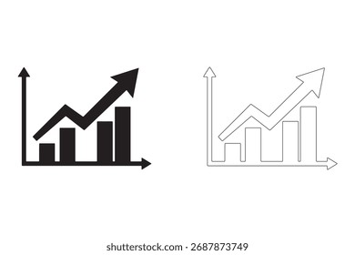 Dos estilos de gráfico creciente que muestran una tendencia positiva al alza en las ventas y las ganancias para el éxito y el desarrollo del negocio