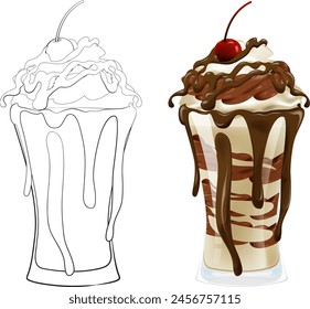 Two styles of milkshake, one colored and one line art.