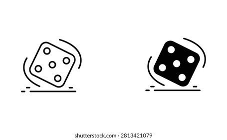 Two styles of rolling dice icons isolated on a white background, designed as a digital representation for casino games, gambling apps, and probability-based interfaces.
