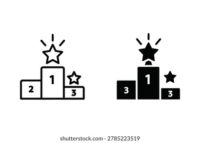 Two styles of a winners podium with numbers 1, 2, and 3. A star sits atop the first place pedestal, with smaller stars on the second and third.