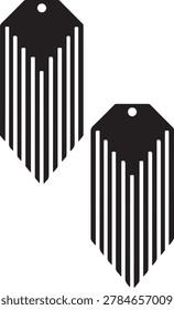Two stylish black silhouette dog tag shaped pendants or keychains featuring modern vertical line designs with a small hole for attachment.