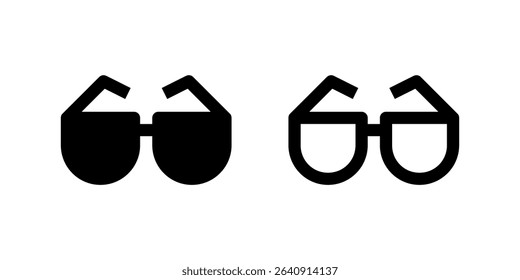 Two stylish black silhouette icons of sunglasses. Perfect for fashion, accessory stores, holiday travel promotions, or summer-themed applications and websites. Clean and modern vector design.