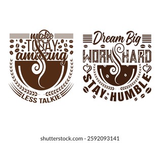 Two stylish coffee cup-themed graphics, perfect for apparel like t-shirts, hoodies, or mugs.