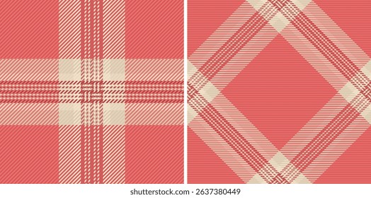 Two stylish coral and cream plaid patterns, perfect for textile design, fashion, or website backgrounds.