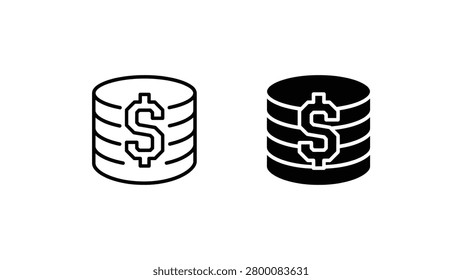 Two stylish database icons featuring a dollar sign symbol, one in white and black, the other inverted for contrast. Perfect for financial, business, or data-related designs.