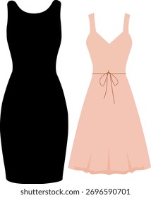 Two stylish dresses are displayed, one black and one pink, perfect for fashion design or apparel projects